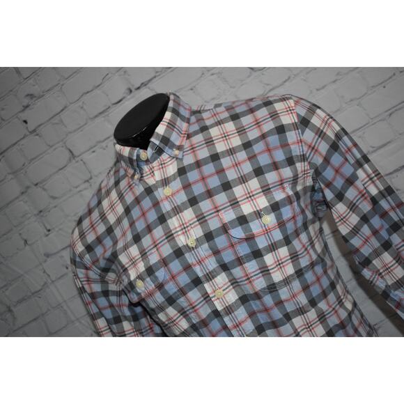 Tailored By J Crew Dress Shirt Button Down Men Size Large Blue Red Plaid Cotton - Picture 1 of 5